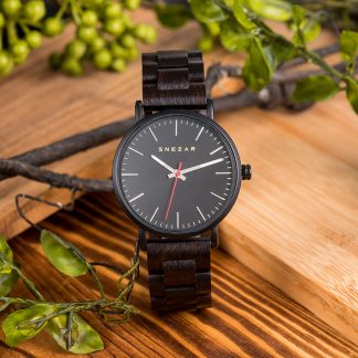 𝐒 𝐍 𝐄 𝐙 𝐀 𝐑® METAL AND WOODEN- EBONY BLACK TIMEPIECE