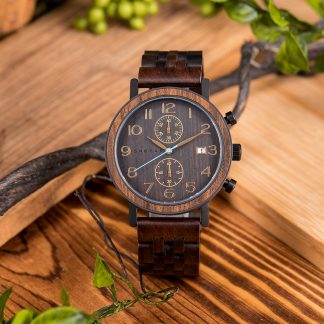 𝐒 𝐍 𝐄 𝐙 𝐀 𝐑®LUXURY CHRONOGRAPH NATURAL EBONY WOODEN TIMEPIECE