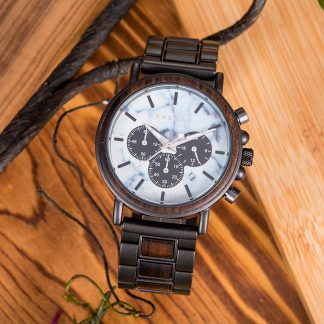 𝐒 𝐍 𝐄 𝐙 𝐀 𝐑®LUXURY CHRONOGRAPH NATURAL EBONY STAINLESS STEEL TIMEPIECE