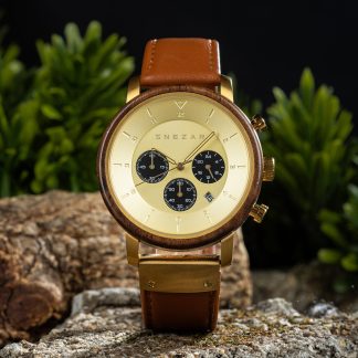 𝐒 𝐍 𝐄 𝐙 𝐀 𝐑® CHRONOGRAPH NATURAL GOLD STAINLESS STEEL TIMEPIECE